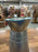 DAMAGED SEE PICTURES Silver Tin Cherish Jug x 25cm - Duck Egg Blue Stripes