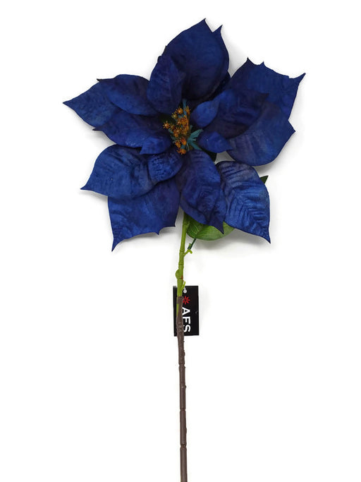 80cm Single Stem Velvet Poinsettia - Navy Blue