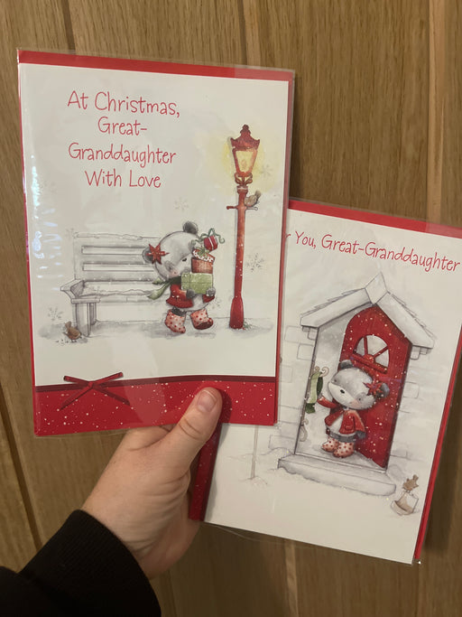 7x5" Christmas Card - Great Granddaughter - Bear in snow image - selected at random