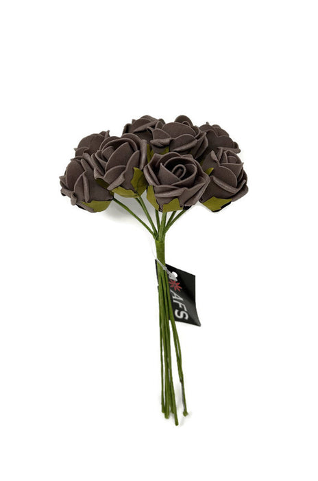 8 Head Miniature Foam Rose Bud Bunch - Brown