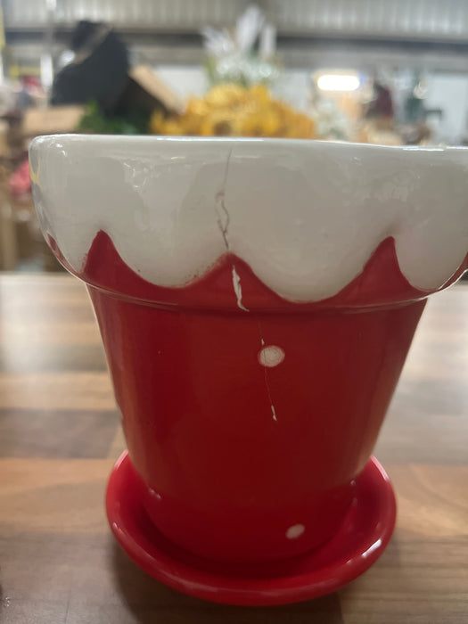 DAMAGED SEE PICTURESTimeless Tidings Ceramic Snowy Pot - Red - H13cm
