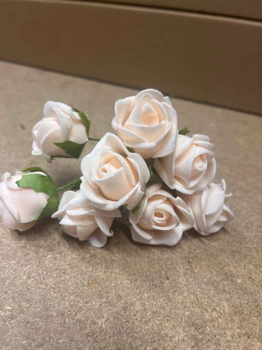 8 Head Foam Rose Bud Bunch - Soft apricot
