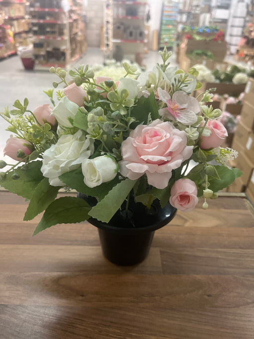 Remembrance Grave Pot H10 x D13cm pink & Ivory Roses