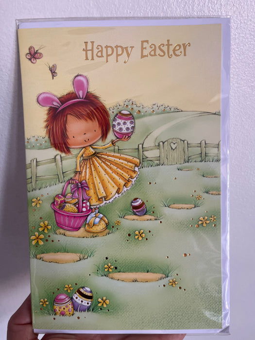7x5" Happy Easter Card - Girl collecting Easter eggs image