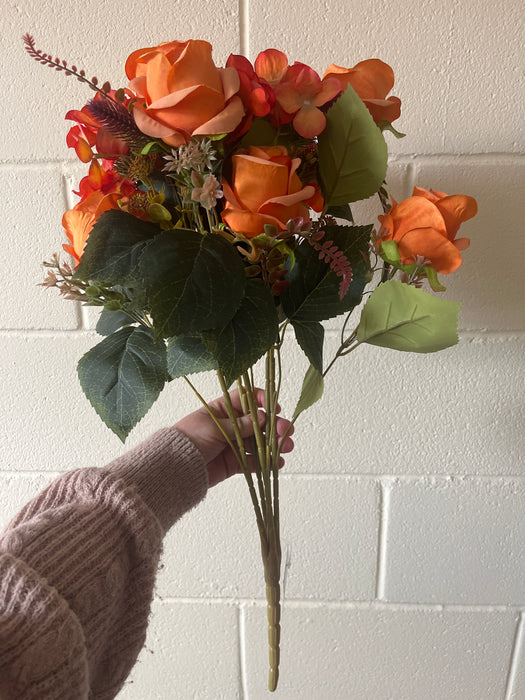 Orange rose, hydrangea and foliage premium bush