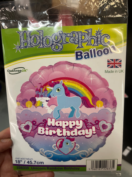 18" Foil Balloon - happy birthday -unicorn and rainbow image