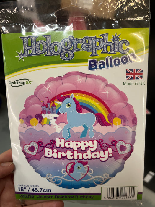 18" Foil Balloon - happy birthday -unicorn and rainbow image