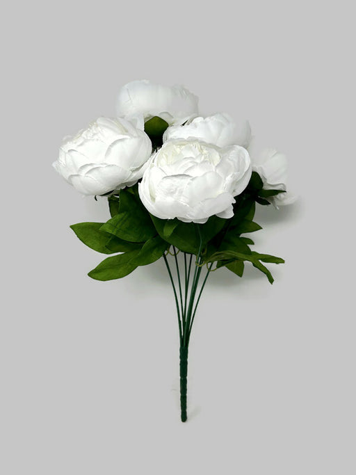 9 Head Pure White  Peony Flower Bush x 40cm