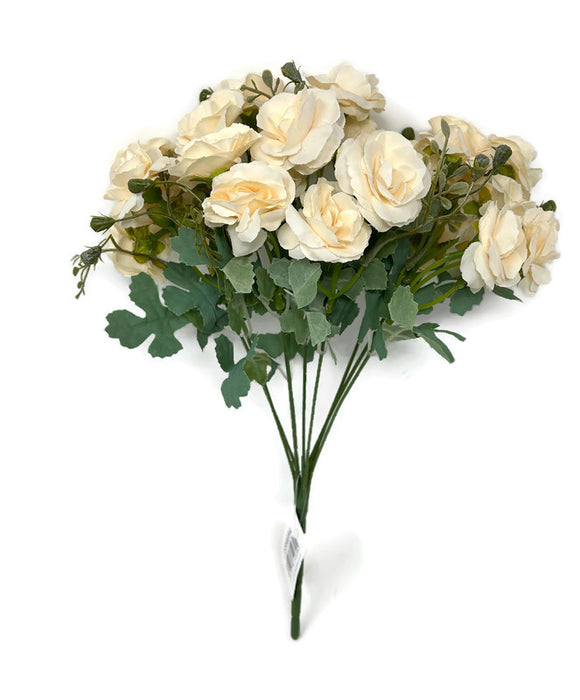 9 Stem Multiple Head Mini Rose Bush - Cream/Ivory
