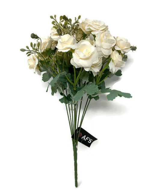 9 Stem Multiple Head Mini Rose Bush - Cream