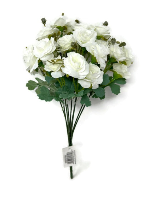 9 Stem Multiple Head Mini Rose Bush - Ivory