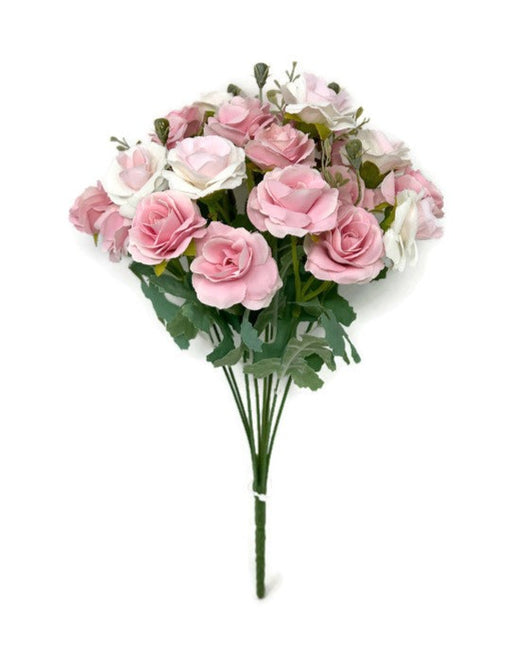 9 Stem Multiple Head Mini Rose Bush -  Pink & White