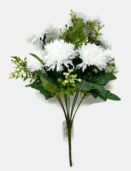 9 Stem Spiky Chrysanthemum & Eucalyptus - White
