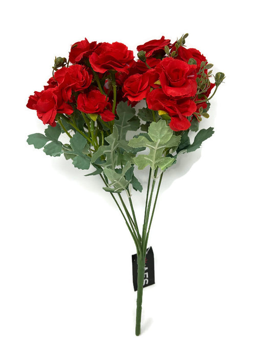 9 Stem Multiple Head Mini Rose Bush - Red