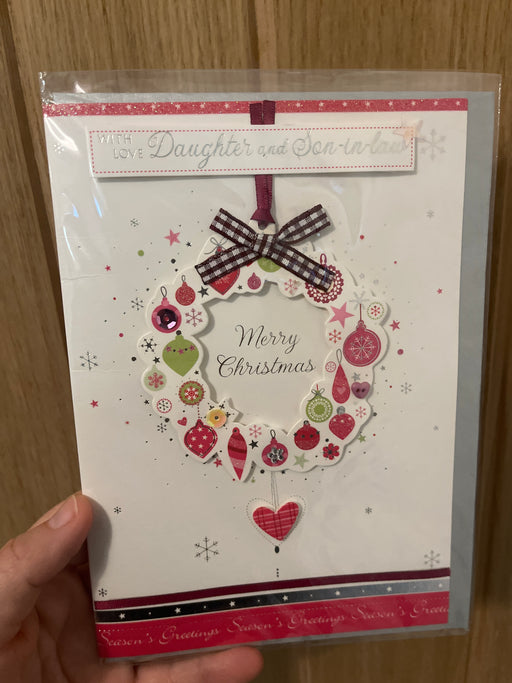 7x5" Christmas Card - Daughter & son in law - Bauble wreath image