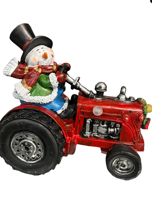 Christmas Ornament Tractor with Snowman & LED Lights x Length 24cm