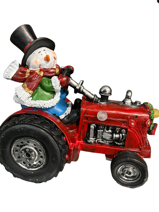Christmas Ornament Tractor with Snowman & LED Lights x Length 24cm