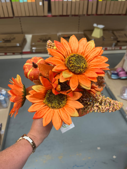 Autumn pumpkin and sunflower orange bush