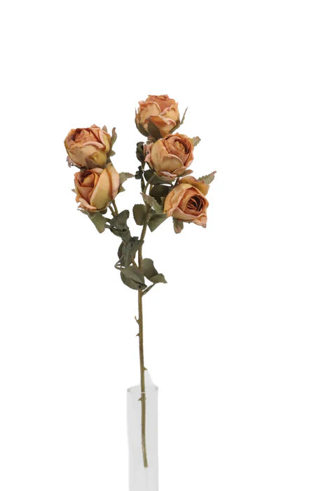 Artificial Dry Rose Spray - 43cm Long with 5 Heads - Orange