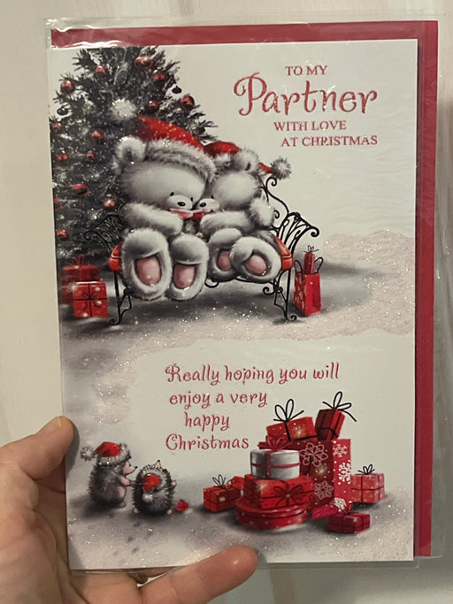7x5" Card - To my Partner at Christmas - 2bears cuddling image