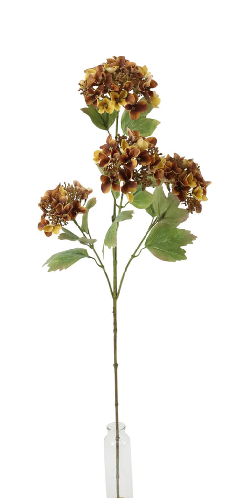 Hydrangea Spray - Yellow/Brown (88cm long with 4 heads)
