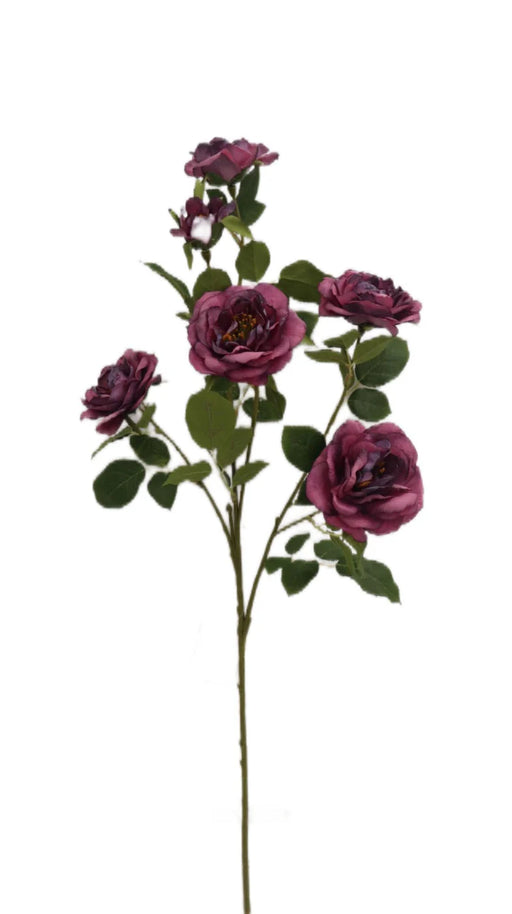 Artificial Open Rose Spray x 69cm long with 6 Heads - Purple