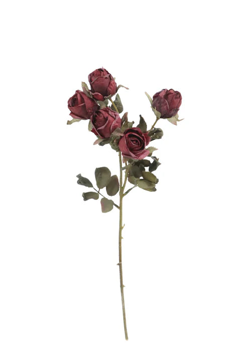 Artificial Dry Rose Spray - 43cm Long with 5 Heads - Red