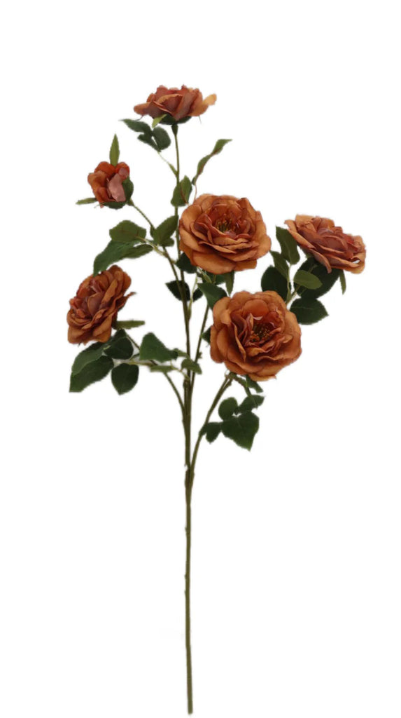Artificial Open Rose Spray x 69cm long with 6 Heads - Brown/Orange ...