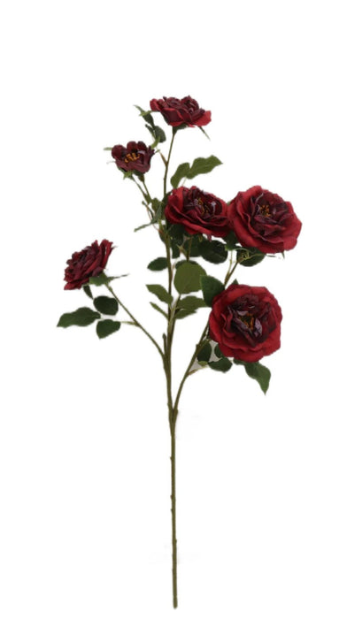Artificial Open Rose Spray x 69cm long with 6 Heads - Red