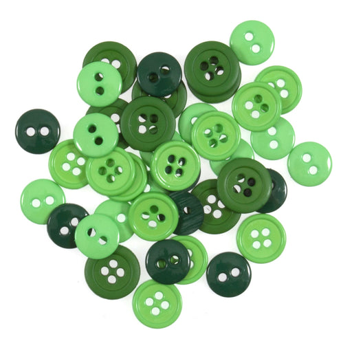 Craft Buttons Diameter 1-1.3cm Pack of 125 - Mix of 2-hole and 4-hole - Green Shades