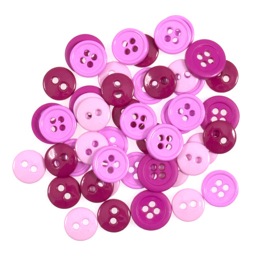 Pack of 125 Craft Buttons 1-1.3cm Diameter - Mix of 2-hole and 4-hole - Pink Shades