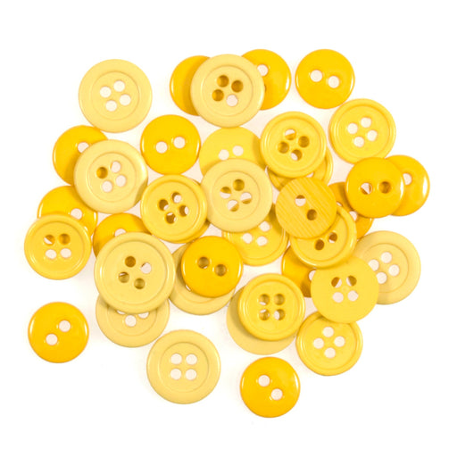 Craft Buttons Diameter 1-1.3cm Pack of 125 - Mix of 2-hole and 4-hole - Yellow Shades