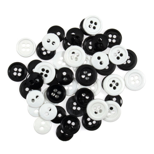 Craft Buttons Pack of 125 - Mix of 2-Hole and 4-Hole - Black & White
