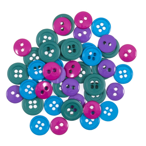 Pack of 125 Craft Buttons -  Mix of 2-hole and 4-hole - Assorted Jewel Colours