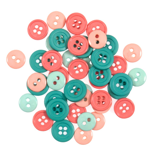 Craft Buttons Pack of 125 - Mix of 2-Hole and 4-Hole - Coral & Teal