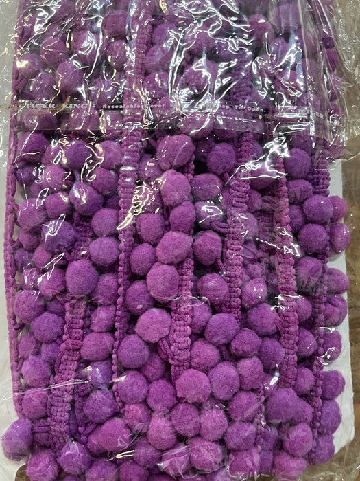 Pom Pom Trim - Purple - 10mm Bobbles - 10 Metre Card
