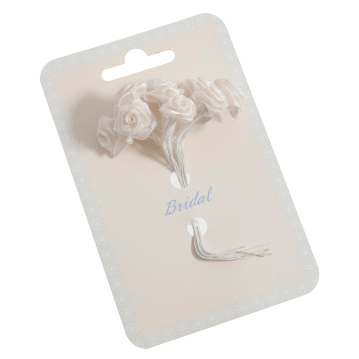 15mm x 12 Stem Ribbon Rose - Cream
