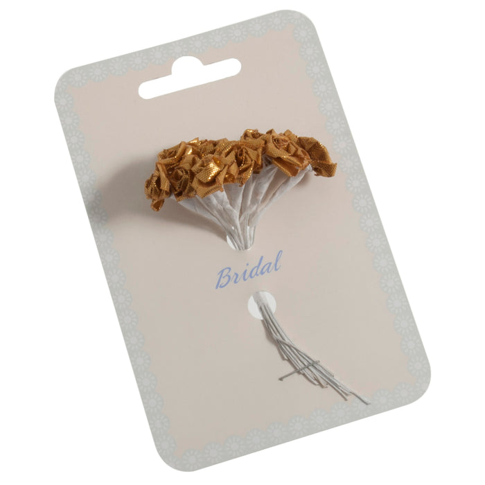 15mm x 12 Stem Ribbon Rose - Gold