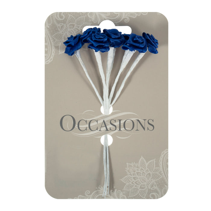 15mm x 12 Stem Ribbon Rose - Royal Blue