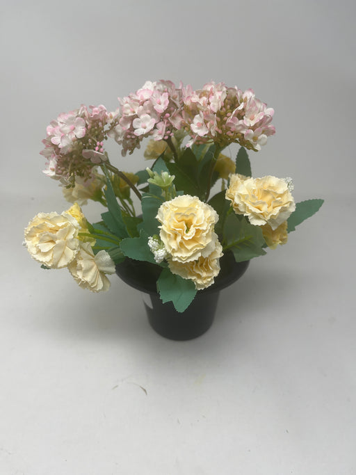 HANDMADE replacement pot Pink Hydrangea and yellow carnation