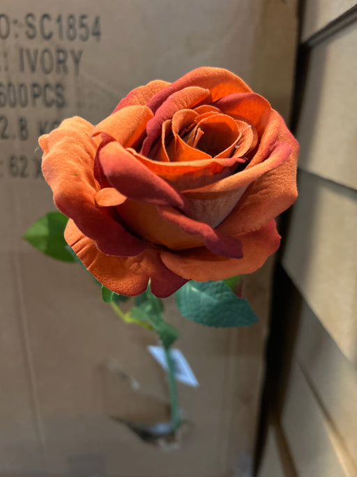 Single Stem Velvet Touch Rose - Burnt Orange