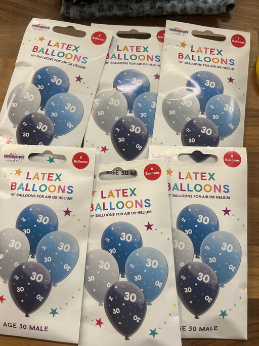 Joblot 48 latex balloons Age 30 Blue Mix
