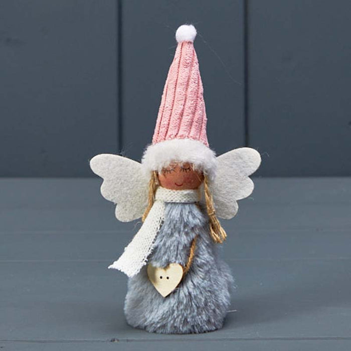 Grey & Pink Fabric Angel x 10cm