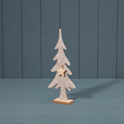 Light Brown Felt Tree with Wooden Star - Height 29cm