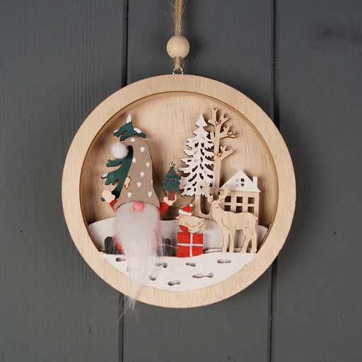 Nordic Wooden Hanging Scene x 13cm - Woodland Snow Gonk 