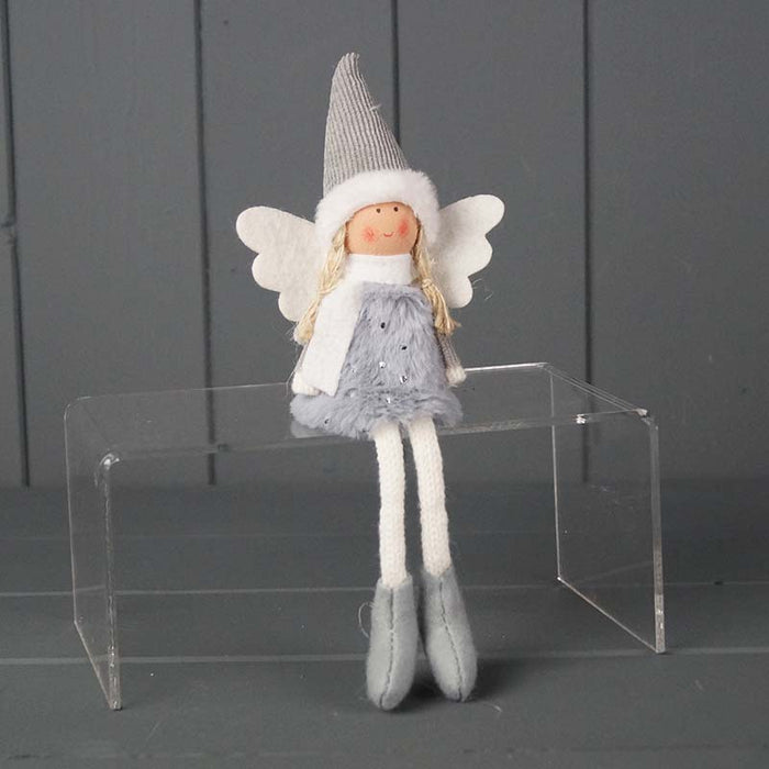 Grey & White Sitting Fabric Angel x 16cm