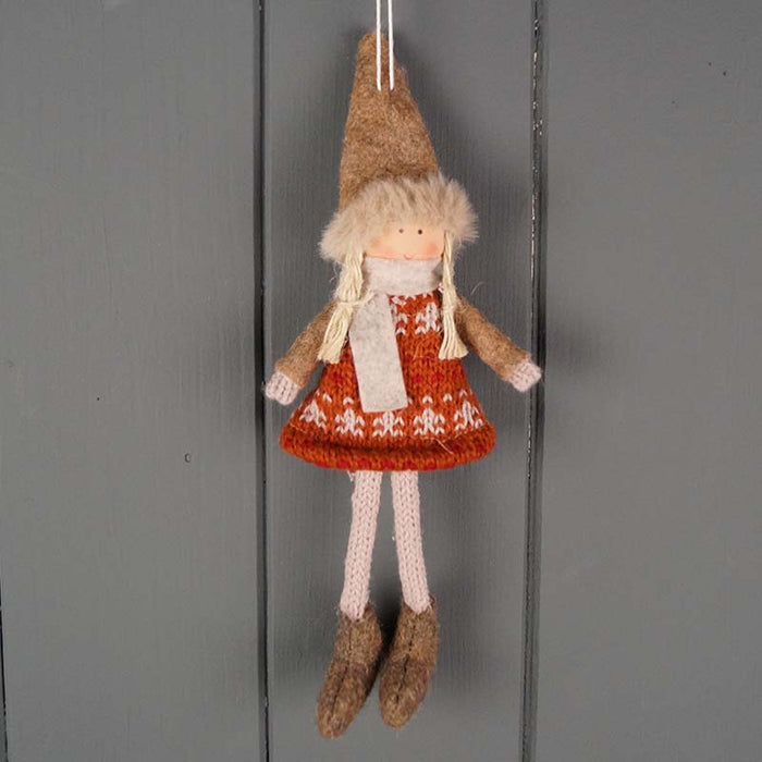 Red Wool Winter Girl Hanging Decoration x 16cm