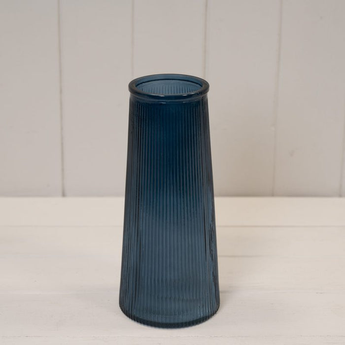 Blue Tall Ribbed Glass Vase Vintage Wedding Table Home Decor