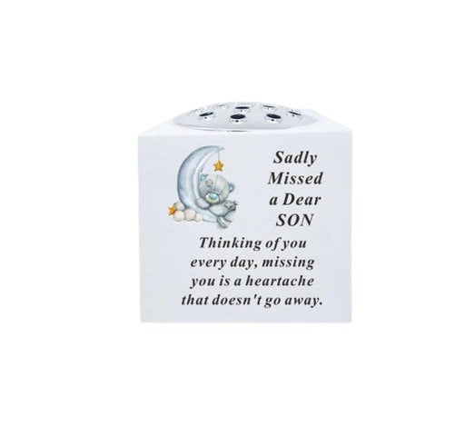 Blue Bear On Blue Moon White Rose Bowl with Chrome Lid - Dear Son