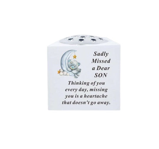 Blue Bear On Blue Moon White Rose Bowl with Chrome Lid - Dear Son